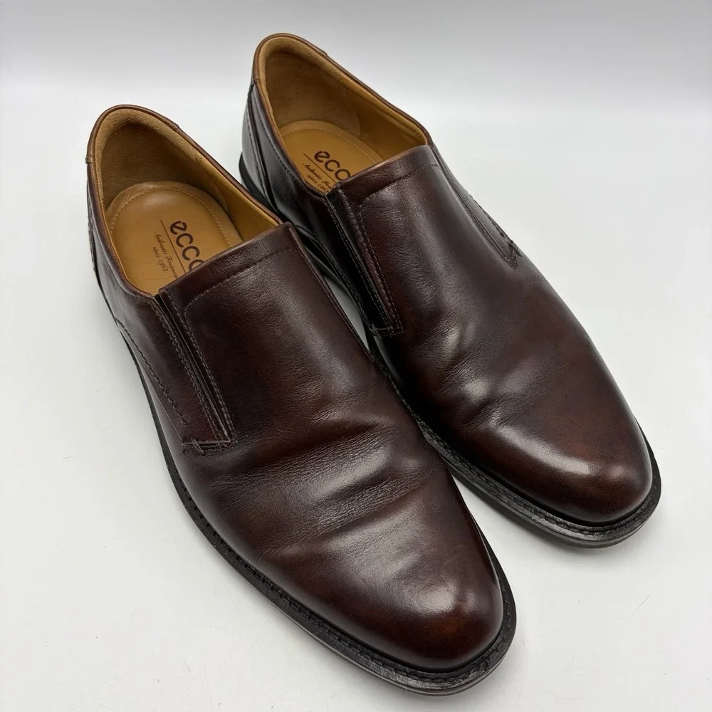 Ecco Metropole London Slip On Loafers Mens 11 Brown Leather Shoes Comfort